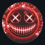 Red Glowing Smiling Face Cinders Halloween Party Classic Round Sticker<br><div class="desc">customise with any text.</div>