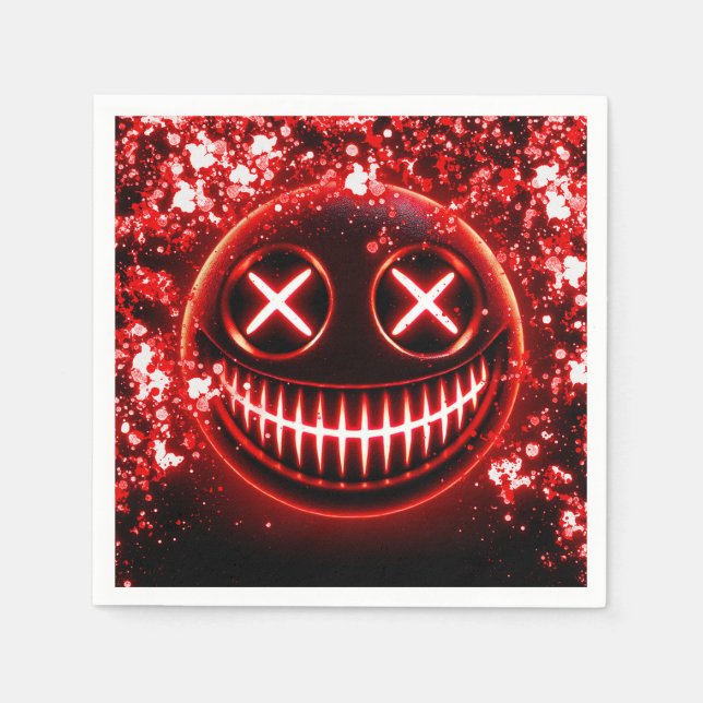 Red Glowing Smiling Face Cinders Halloween Party Napkin (Front)