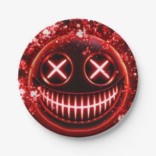 Red Glowing Smiling Face Cinders Halloween Party Paper Plate
