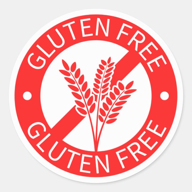 Red gluten free sign classic round sticker (Front)