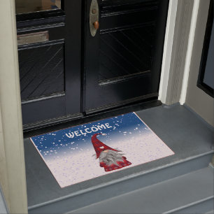 Red Gnome in the Snow Doormat
