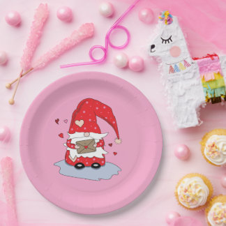 Red Gnome Pink Paper Plates