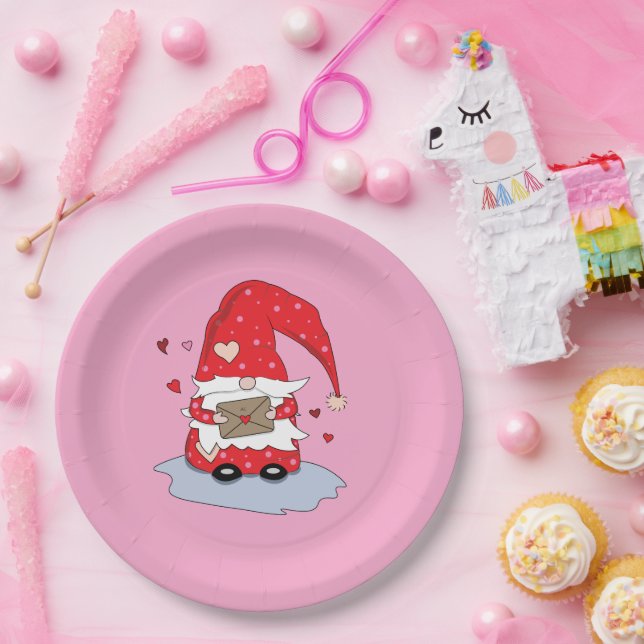 Red Gnome Pink Paper Plates (Party)