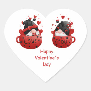 Red Gnomes Cute Whimsical Adorable Valentine's day Heart Sticker