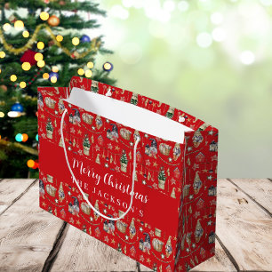 Red gnomes nordic farmhouse Christmas  Large Gift Bag
