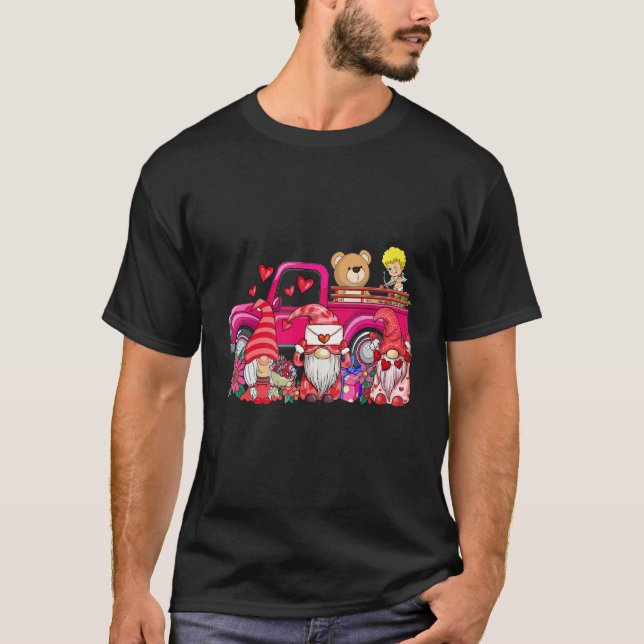 Red Gnomes Pink Truck Happy Valentines Day Gnome T-Shirt (Front)