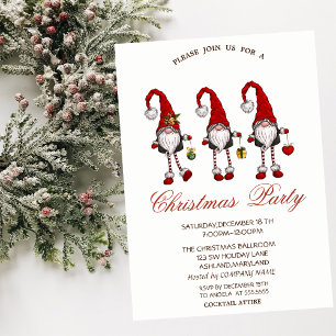 Red Gnomes Snowflakes Christmas Party Invitation