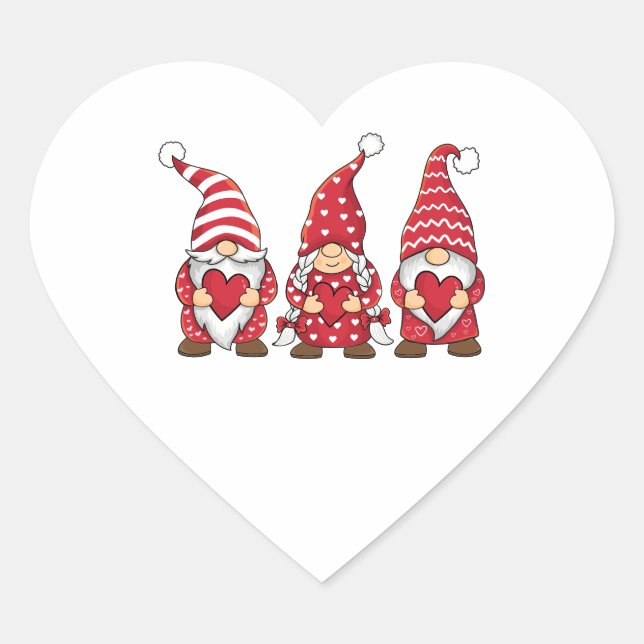 Red Gnomes with Hearts Personalised Valentine Day  Heart Sticker (Front)