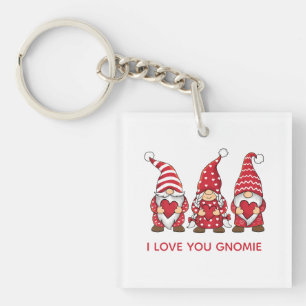 Red Gnomes with Hearts Personalised Valentine Day Key Ring