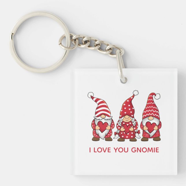 Red Gnomes with Hearts Personalised Valentine Day  Key Ring (Front)