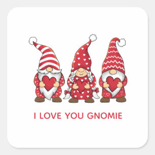 Red Gnomes with Hearts Personalised Valentine Day  Square Sticker