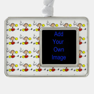Red Go Team Cheerleader Silver Plated Framed Ornament