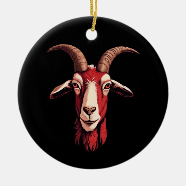 Red Goat Ceramic Tree Decoration (Front)