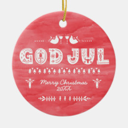 Red God Jul Swedish Christmas Ceramic Ornament