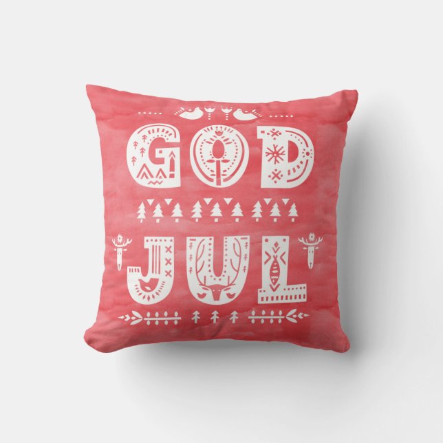 Red God Jul Swedish Christmas Scandi Style Script Cushion (Front)