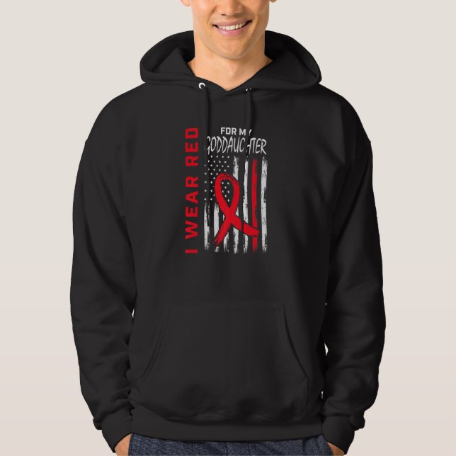 Red Goddaughter Heart Disease Awareness Flag Match Hoodie (Front)