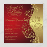 Red &  Gold 16th Birthday Party Invitation<br><div class="desc">Your guests will love this personalised, gold and red Sweet Sixteen birthday party invitation with elegant red and gold fancy swirls. This is a perfect milestone invitation. Simple yet festive, the elegant, chic, classic, classy 16th birthday party invitation is is a fitting way to celebrate your guest of honour's sixteenth...</div>