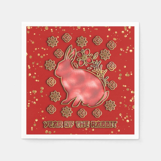 Red Gold 2023 Rabbit Lunar Chinese New Year Napkin (Front)