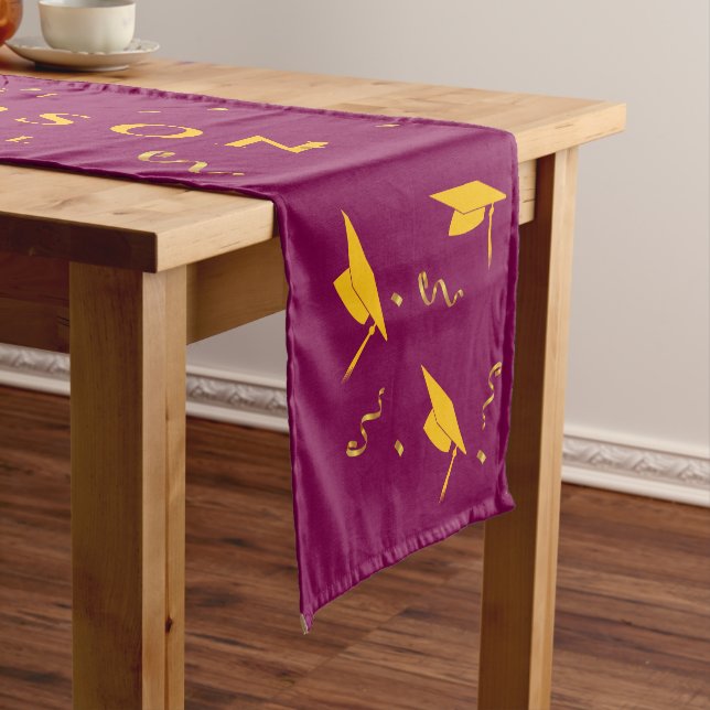 Red Gold  2025 Graduation Congratulations Party Short Table Runner (In Situ)
