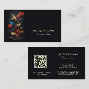 Red Gold 3 D Flowers Black  Business Card