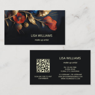 Red Gold 3 D Flowers Black  Business Card