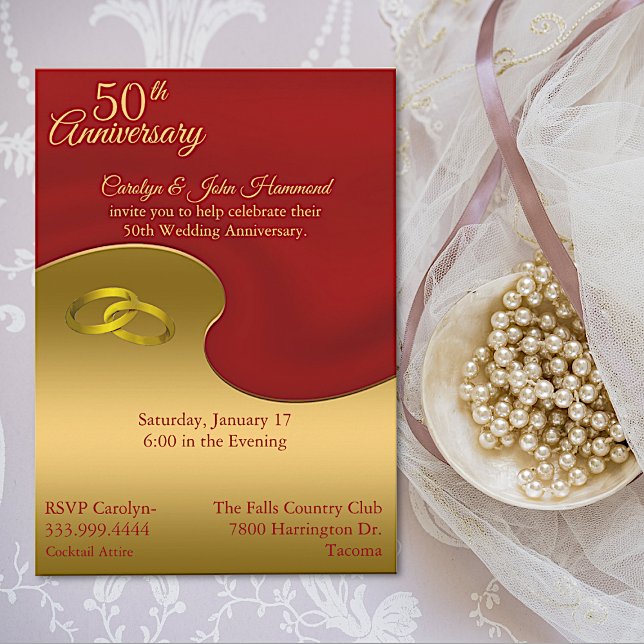 Red & Gold 50th Wedding Anniversary Invitation (Creator Uploaded)