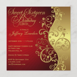 Red & Gold 60th Sweet Sixtyeen Birthday Invitation