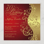 Red &  Gold 70th Birthday Party Invitation<br><div class="desc">Your guests will love this personalised, gold and red 70th birthday party invitation with elegant red and gold fancy swirls. Simple yet festive, the elegant, chic, classic, classy 70th birthday party invitation is is a fitting way to celebrate your guest of honour's seventieth birthday with style that is traditional with...</div>