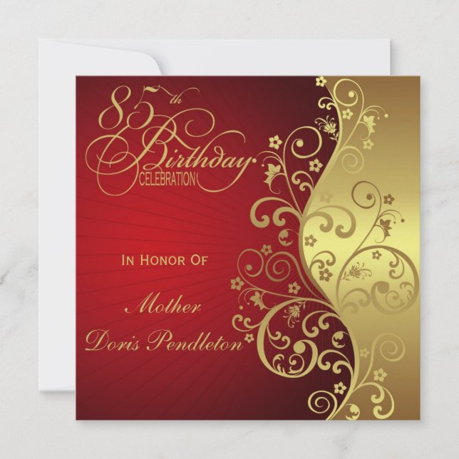 Red &  Gold 85th Birthday Party Invitation (Front)