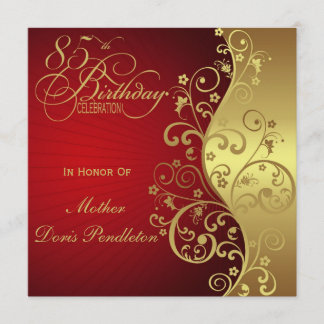 Red & Gold 85th Birthday Party Invitation