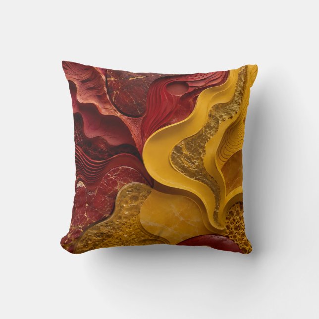 Red Gold Abstract Bold Fire Art Gift Cushion (Front)