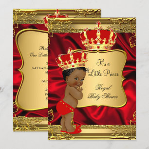 Red Gold African American Prince Baby Shower Invitation