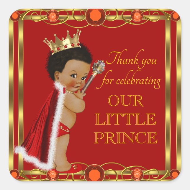 Red Gold Afro Prince Jewel Baby Shower Stickers (Front)