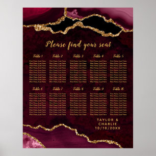 Red Gold Agate Wedding Seating Chart 10 Table