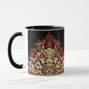 Red Gold and Black Damask Mug