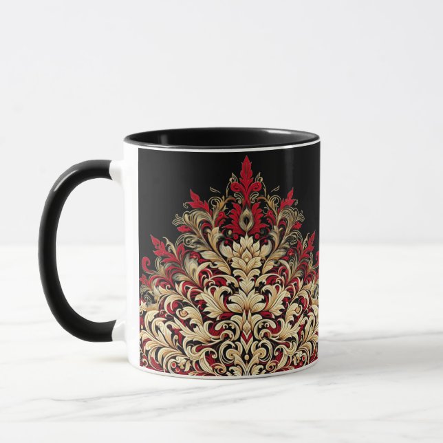 Red Gold and Black Damask  Mug (Left)