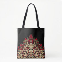 Red Gold and Black Damask