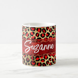 Red Gold and Black Foil Leopard Brush Strokes Coffee Mug