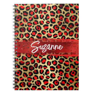 Red Gold and Black Foil Leopard Brush Strokes Notebook