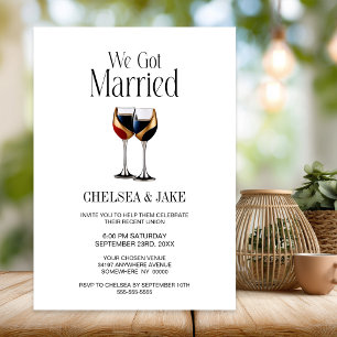 Red Gold and Blue Wine Glasses Wedding After Party Invitation
