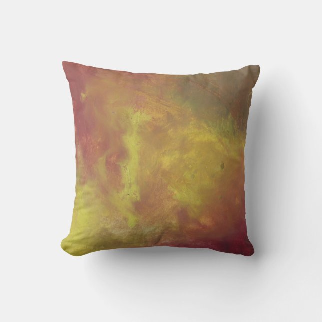Red Gold and Green Abstract Oil Painting Cushion (Front)