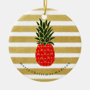Red Gold and Green Christmas Tropical Pineapple Ceramic Tree Decoration