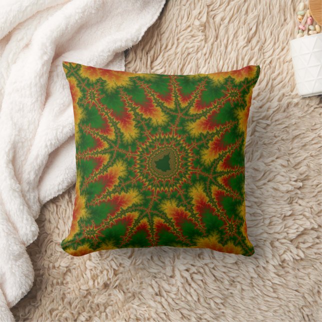 Red, Gold and Green Fractal Christmas Cushion (Blanket)