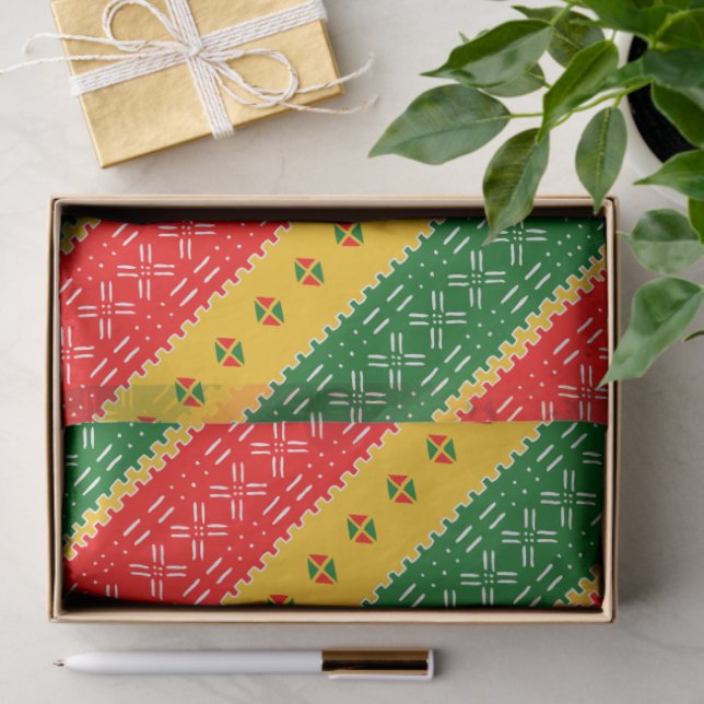 Red Gold And Green Mudcloth Tribal Pattern Tissue Paper (Gift)