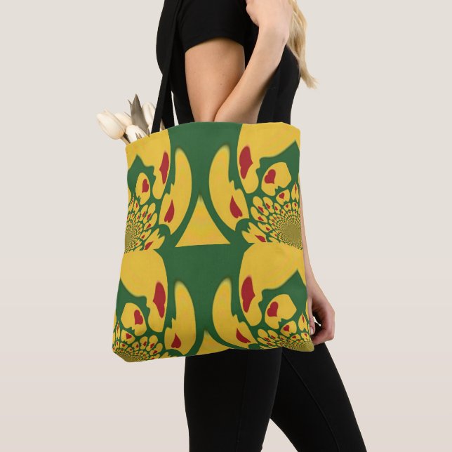 Red Gold and Green Rasta colours Pattern Art Desig Tote Bag (Close Up)