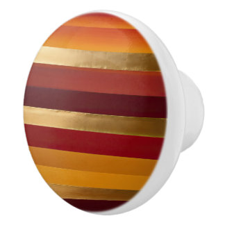 Red Gold and orange stripes Ceramic Knob