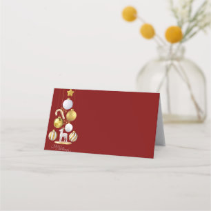 Red, Gold and White Christmas Supplies Place Card