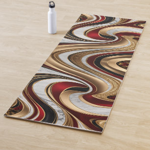 Red Gold and White Marble Swirls Yoga Mat