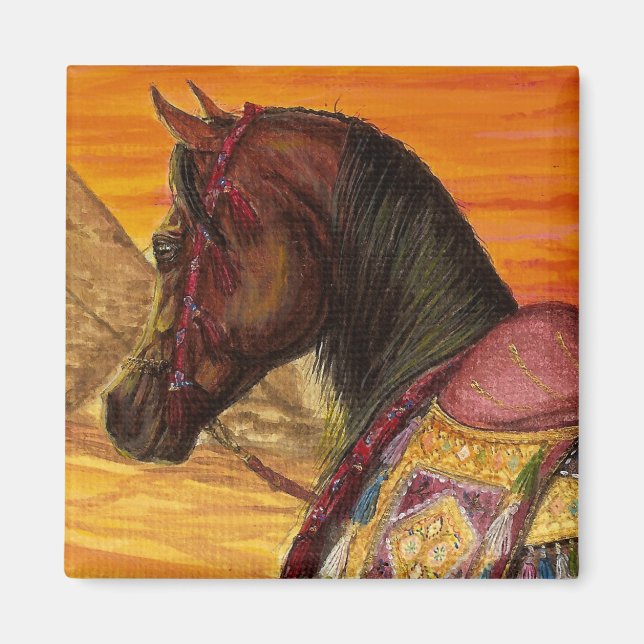 Red & Gold Arabian horse square magnet (Front)