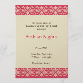 Red gold arabian junior senior prom formal dance invitation